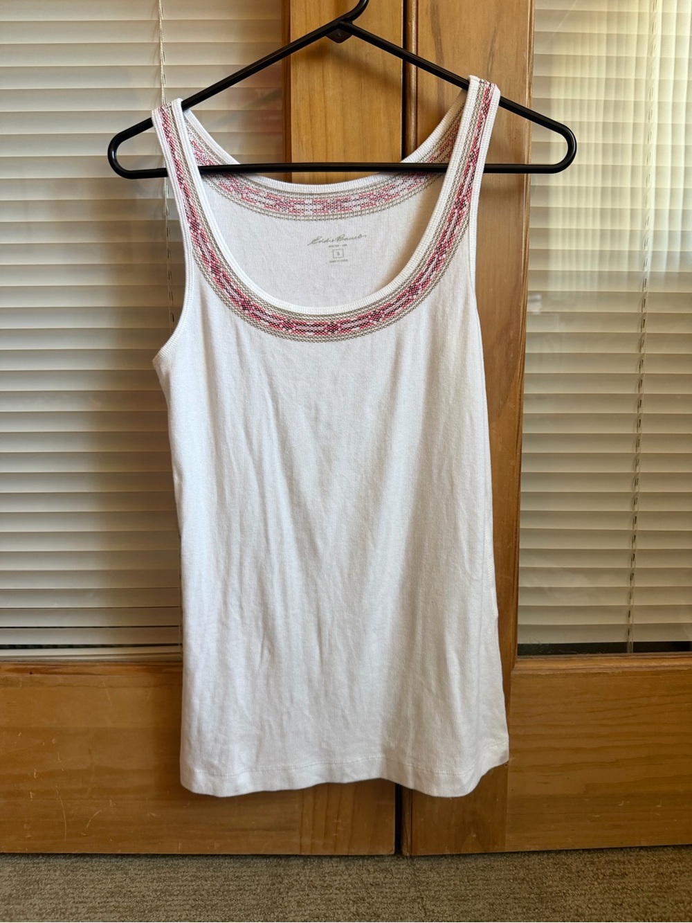 Eddie Bauer White Tank Top with Embroidered Neckline